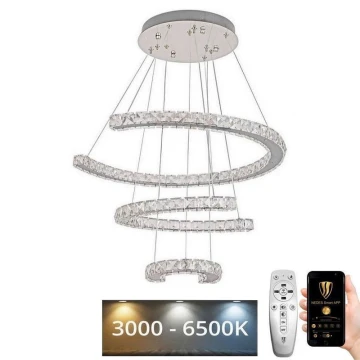 LED Димируем кристален полилей на връв LED/100W/230V 3000-6500K сребрист + дистанционно управление