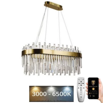 LED Димируем кристален полилей на връв LED/100W/230V 3000-6500K златист + дистанционно управление