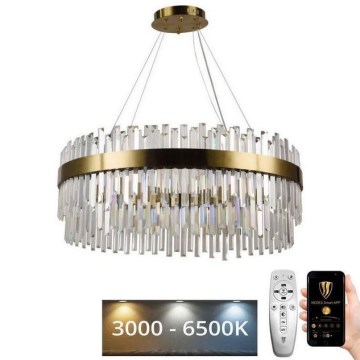 LED Димируем кристален полилей на връв LED/110W/230V 3000-6500K златист + дистанционно управление