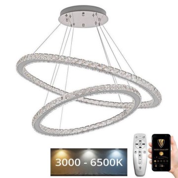 LED Димируем кристален полилей на връв LED/160W/230V 3000-6500K сребрист + дистанционно управление