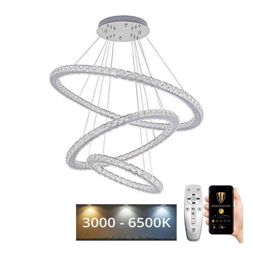 LED Димируем кристален полилей на връв LED/210W/230V 3000-6500K сребрист + дистанционно управление