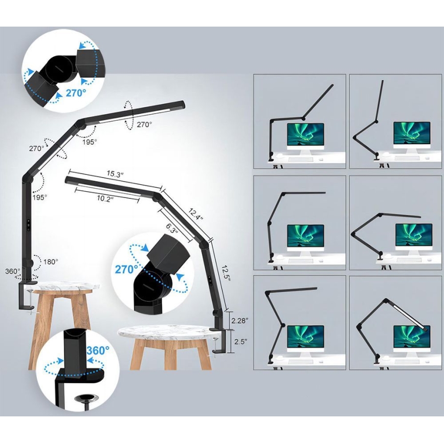 LED Димируем докосване flexible настолна лампа LED/12W/230V 3000/4000/5000/6500K CRI 92 черен