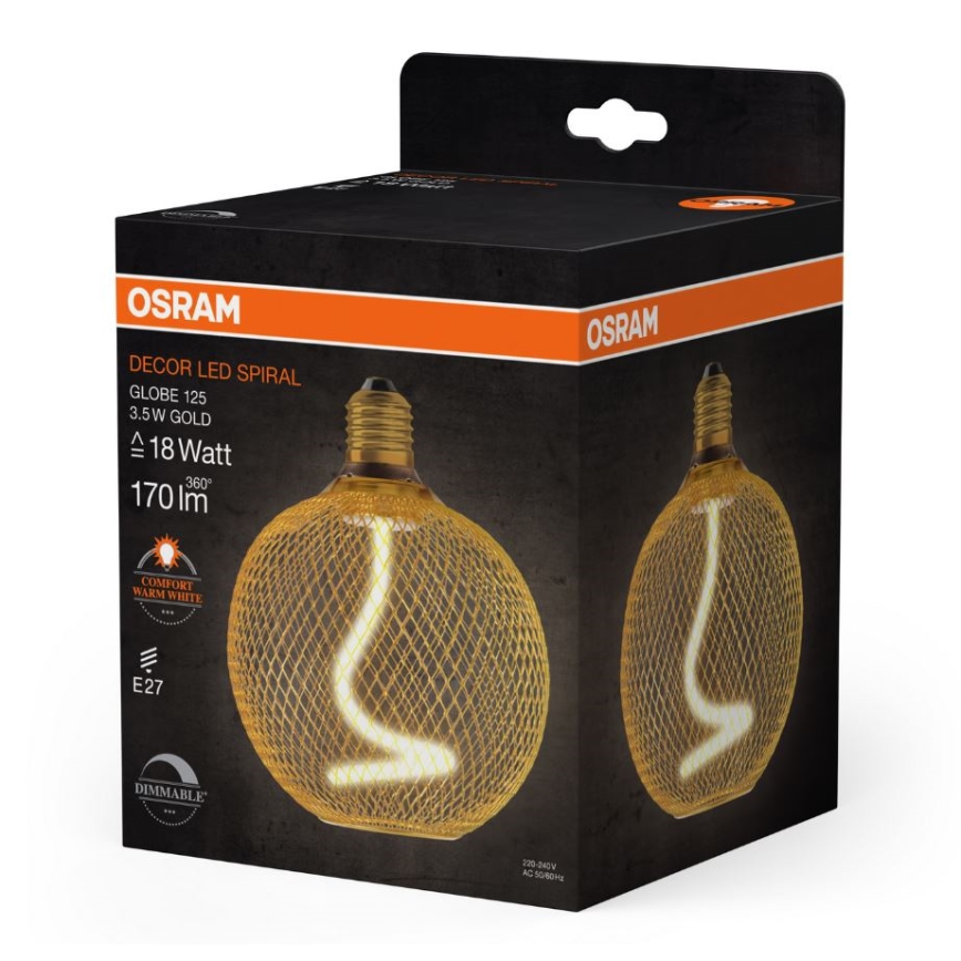 LED Димируема крушка DECOR FILAMENT G125 E27/3,5W/230V 1800K златист - Osram