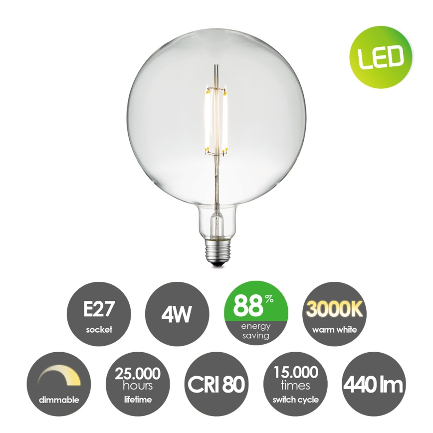 LED Димируема крушка VINTAGE EDISON G180 E27/4W/230V 3000K