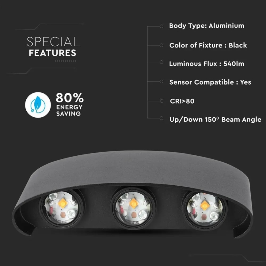 LED Екстериорен аплик 6xLED/6W/230V IP54 3000K черен