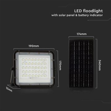 LED Екстериорен димируем соларен прожектор LED/10W/3,2V IP65 4000K черен + дистанционно управление