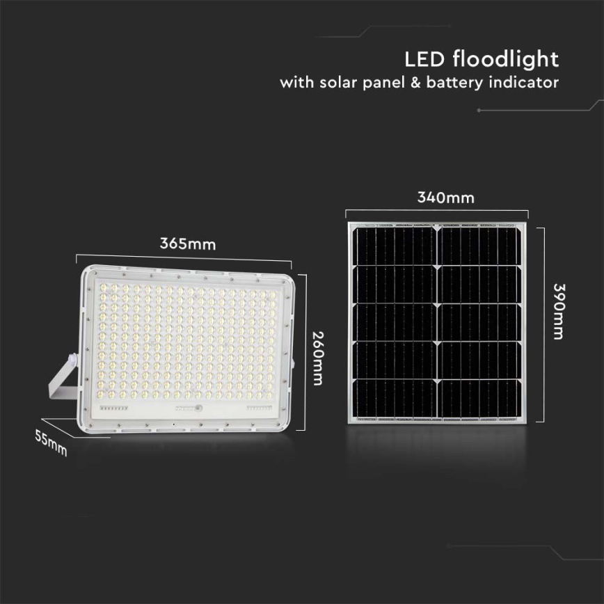 LED Екстериорен соларен прожектор LED/30W/3,2V 6400K бял IP65 + дистанционно управление