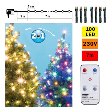 LED Екстериорни Коледни лампички 100xLED 10м IP44 топло бяло/многоцветни + дистанционно