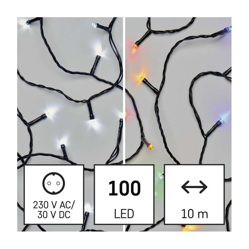 LED Екстериорни Коледни лампички 100xLED/8 режима 15м IP44 студено бяло/многоцветни