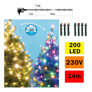 LED Екстериорни Коледни лампички 200xLED/5 функции 17м IP44 топло бели/многоцветни