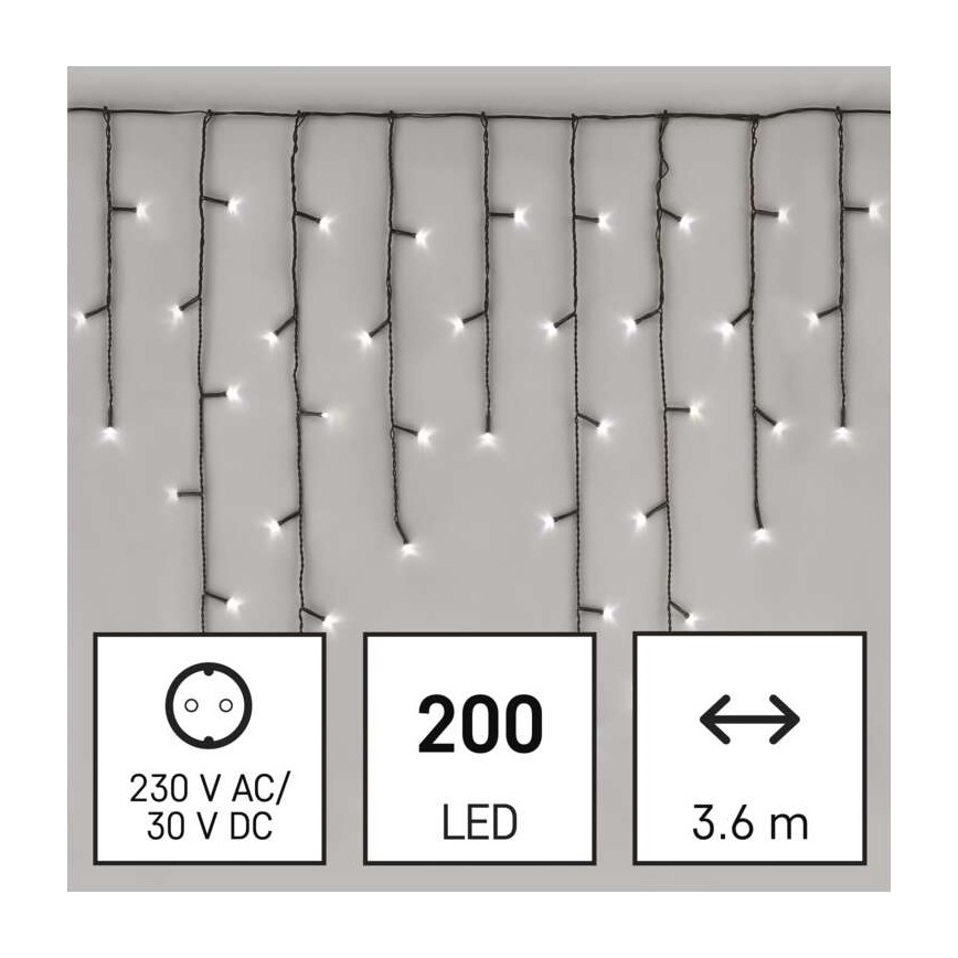 LED Екстериорни Коледни лампички 200xLED/8 режима 8,6м IP44 студено бели