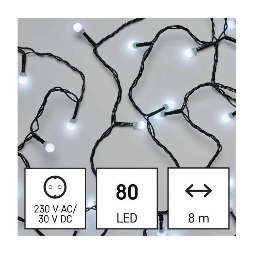 LED Екстериорни Коледни лампички 80xLED/13м IP44 студено бели