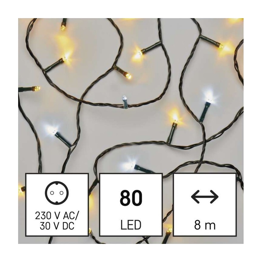 LED Екстериорни Коледни лампички 80xLED/2 функции 13м IP44 топло/студено бяло