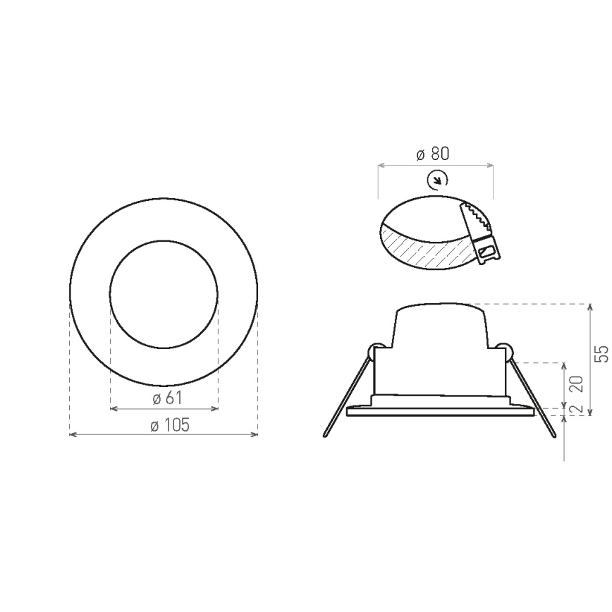 LED Лампа за вграждане в баня BONO LED/8W/230V 4000K IP65 черен