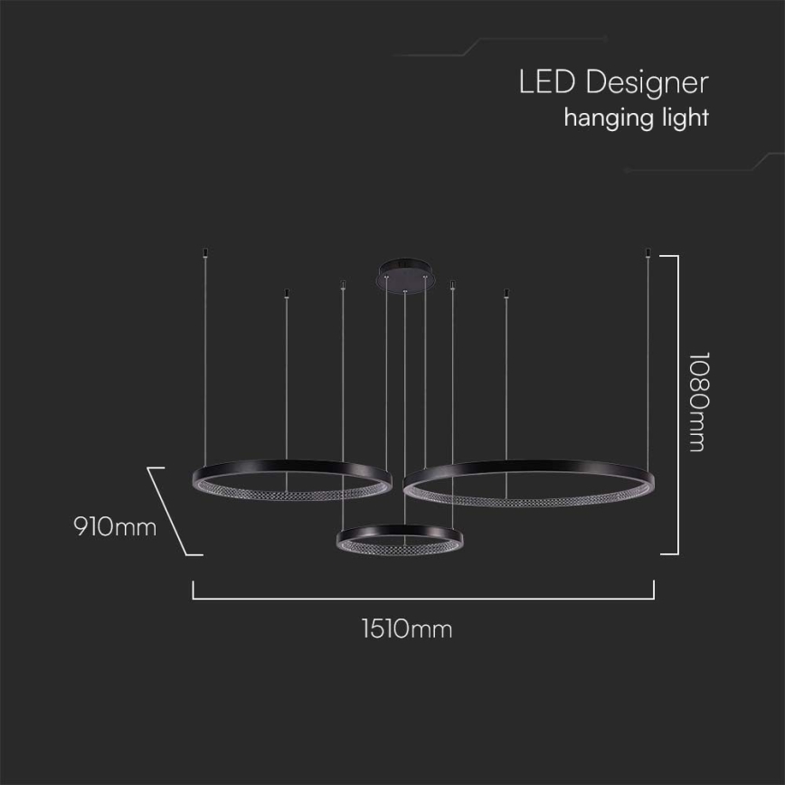 LED Пендел 3xLED/19W/230V 4000K черен