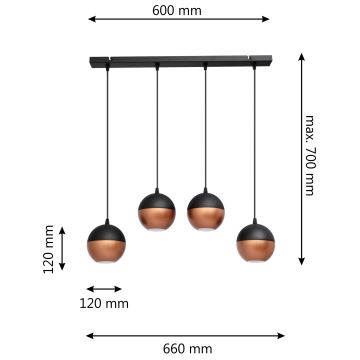 LED Пендел MIDWAY 4xGU10/4,8W/230V черен/меден