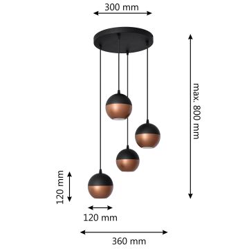 LED Пендел MIDWAY 4xGU10/6,5W/230V черен/меден