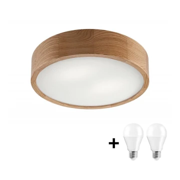 LED Плафон OAK 2xE27/10W/230V дъб Ø 37 см