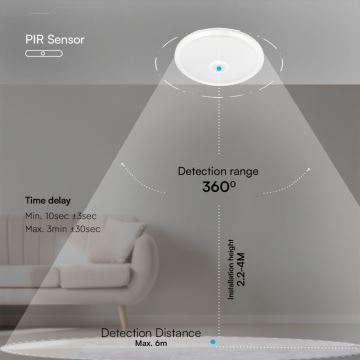 LED Плафон със сензор SAMSUNG CHIP LED/12W/230V 3000/4000/6000K Ø 29 см Iбял