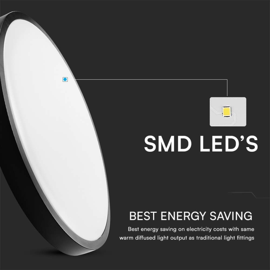 LED Плафон за баня LED/18W/230V IP44 4000K Ø 25 см черен