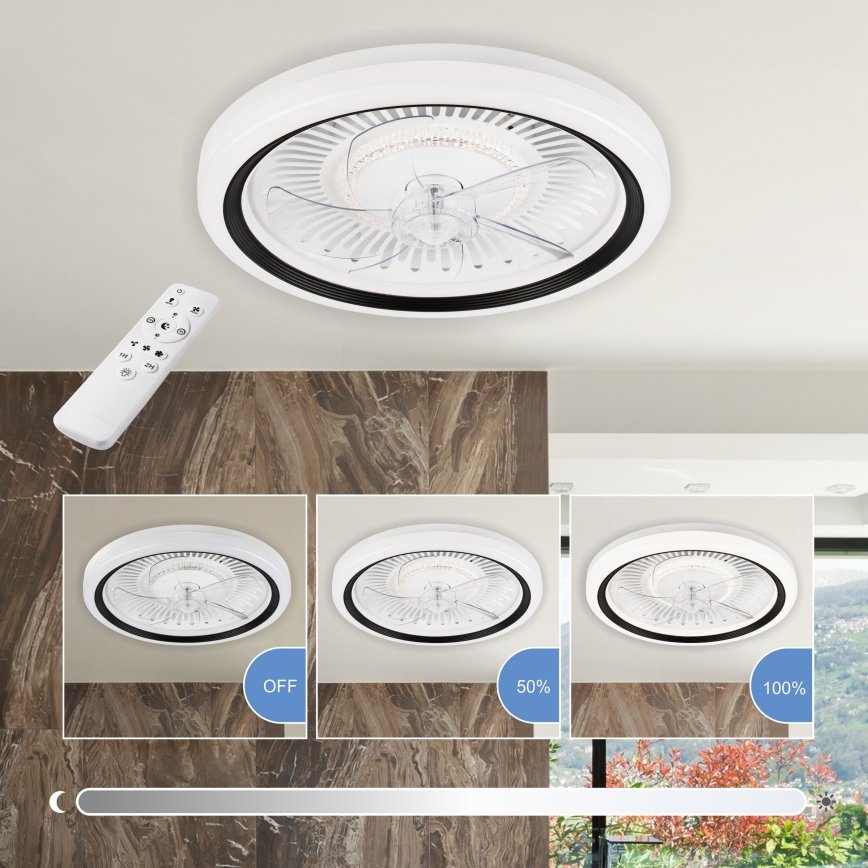 LED Димируем плафон с вентилатор GEMMA LED/37W/230V бял + дистанционно управление