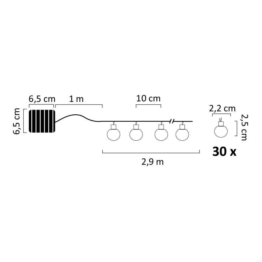 LED RGB Solar верига PARTY 30xLED/1,2V 3,9 м IP44