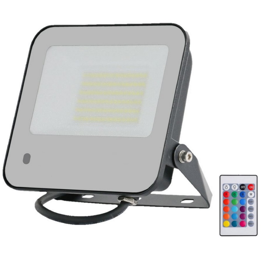 LED RGBW Димируем прожектор LED/50W/230V IP65 сив + дистанционно управление