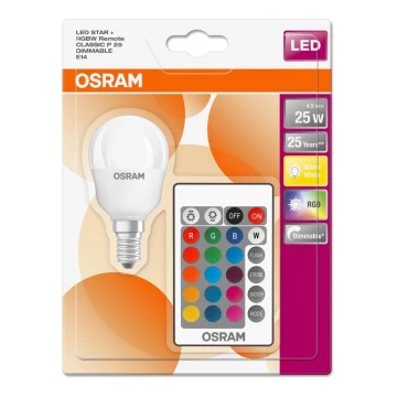 LED RGBW Димируема крушка RETROFIT E14/4,5W/230V 2700K + дистанционно - Osram