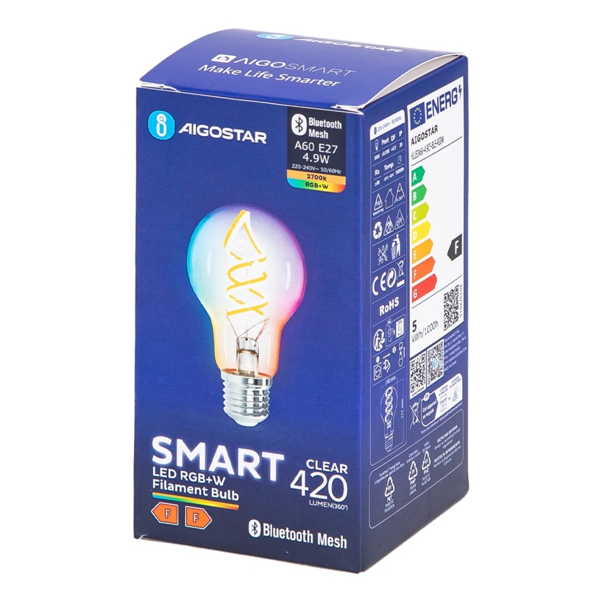 LED RGBW Крушка FILAMENT A60 E27/4,9W/230V 2700K - Aigostar