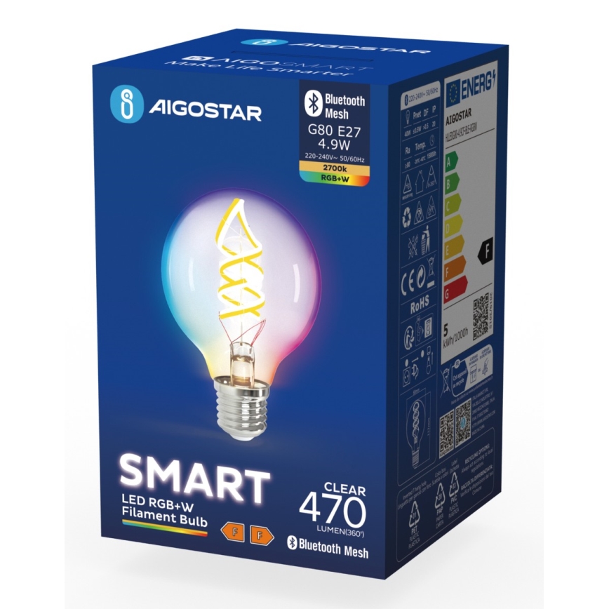 LED RGBW Крушка FILAMENT G80 E27/4,9W/230V 2700K - Aigostar