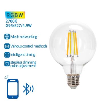 LED RGBW Крушка FILAMENT G95 E27/4,9W/230V 2700K - Aigostar