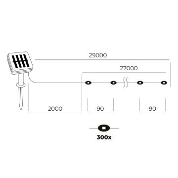 LED - Solar верига 300xLED/0,12W/1,2V 1xAA 27 m IP44 3000K