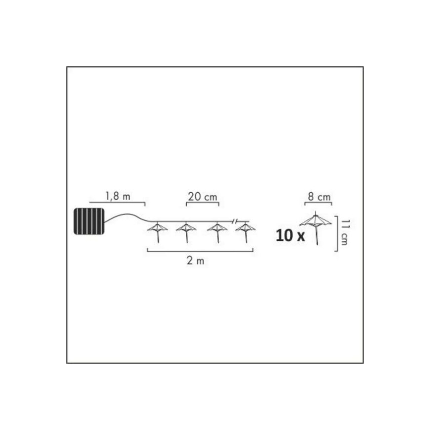 LED Соларна верига 10xLED/1,2V 3,8 м IP44 deštníky