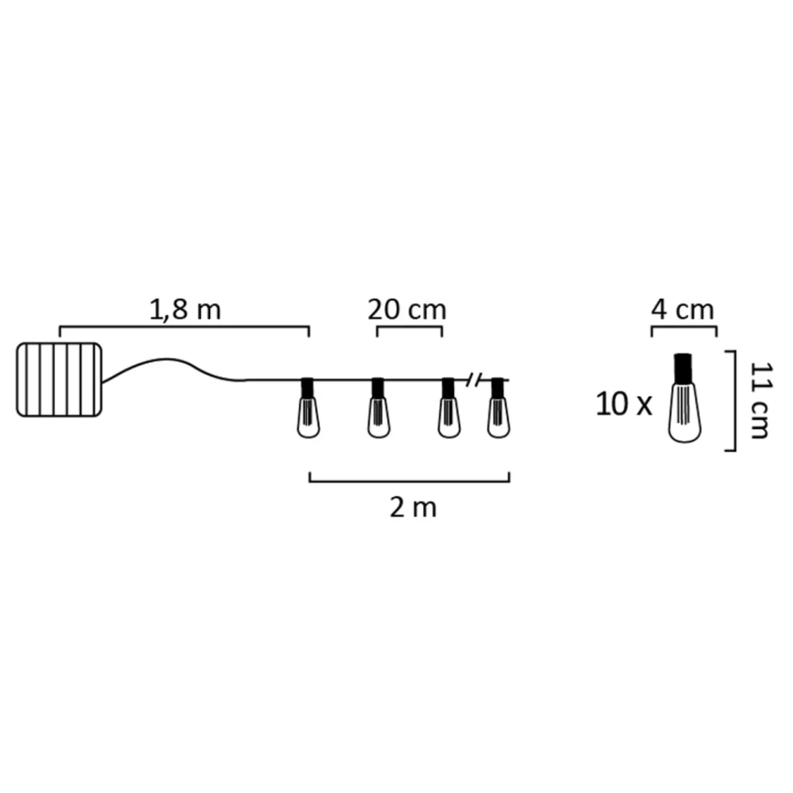 LED Соларна верига EDISON 10xLED/1,2V 3,8 м IP44