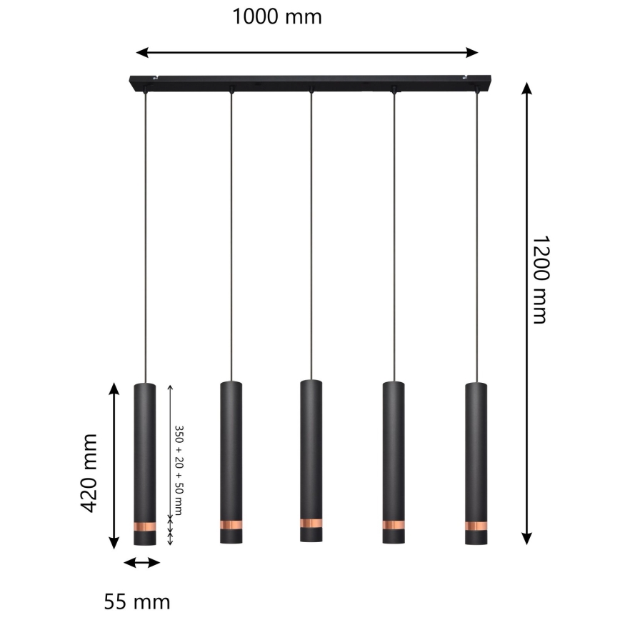 LED Висящ полилей TUBA 5xGU10/6,5W/230V черен/мед