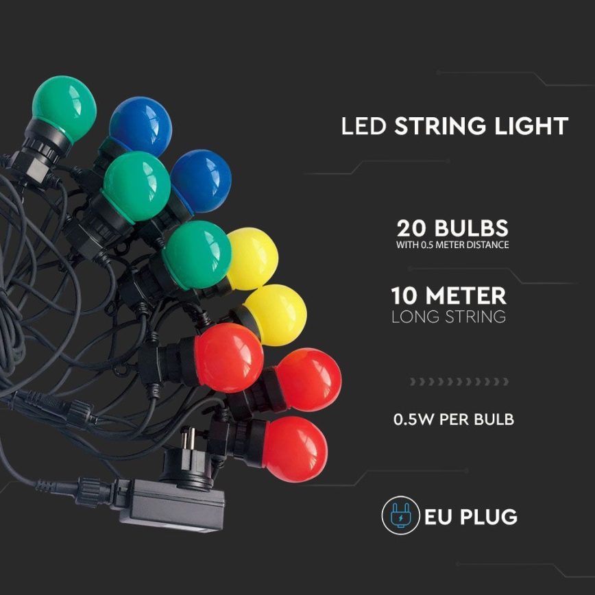 LED Външна верига STRING RGB 10m 20xLED / 0,5W / 230V IP44