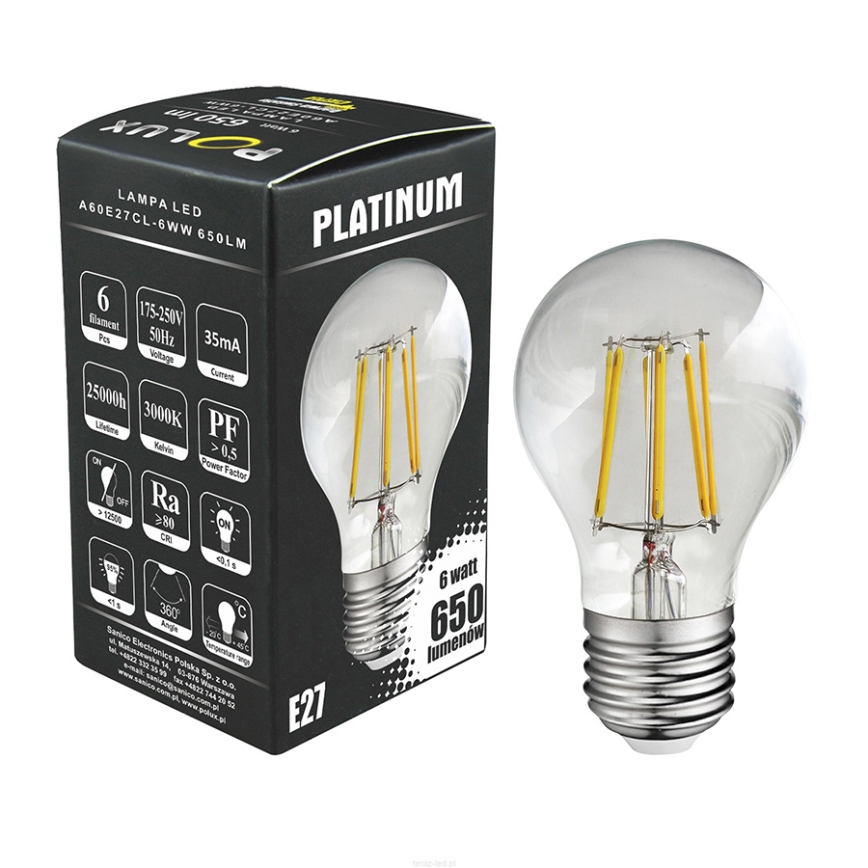 LED Крушка FILAMENT A60 E27/6W/230V 3000K