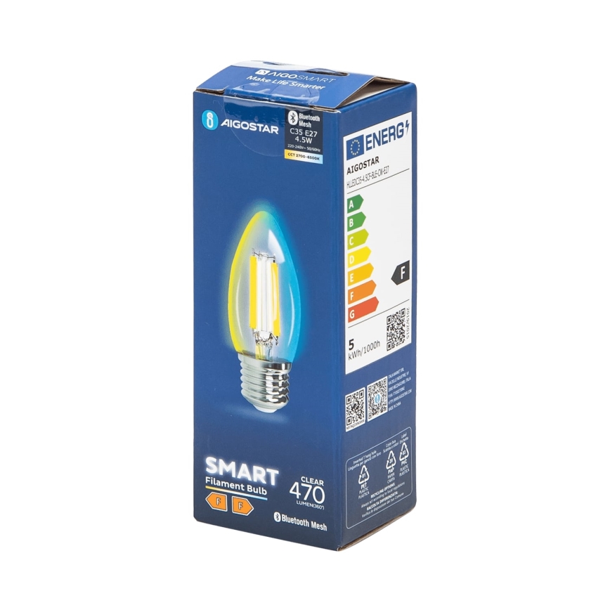 LED Крушка FILAMENT C35 E27/4,5W/230V 2700-6500K - Aigostar