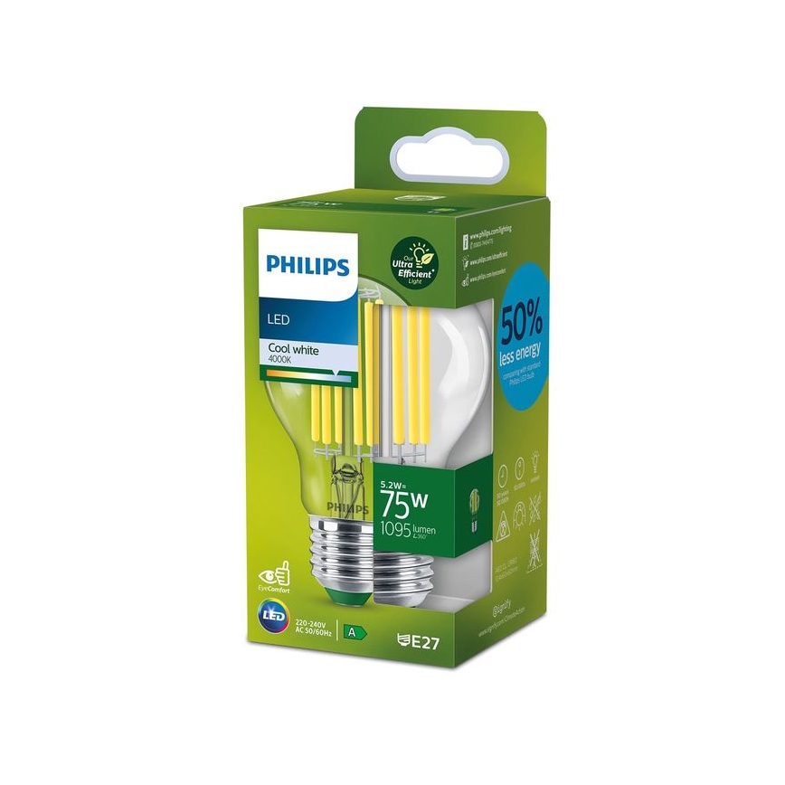 LED Крушка FILAMENT Philips A70 E27/5,2W/230V 4000K