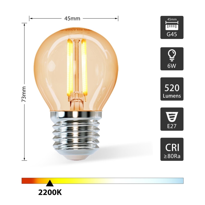 LED Крушка G45 E27/6W/230V 2200K - Aigostar