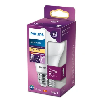 LED Крушка със сензор Philips A60 E27/8W/230V 2700K