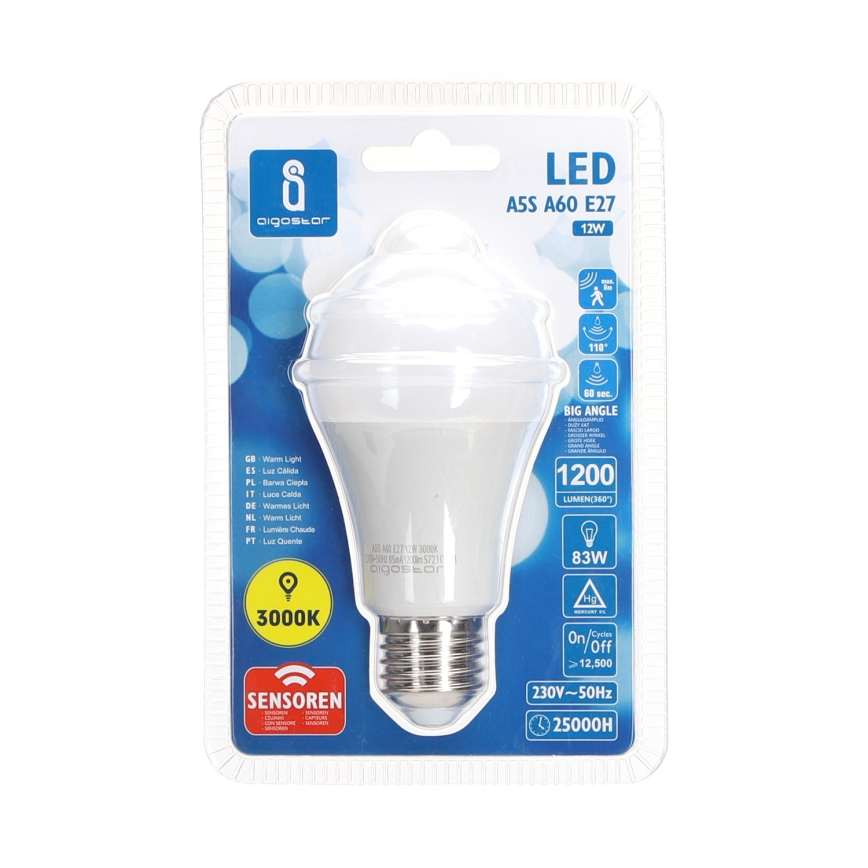 LED Крушка със сензор за движение и здрач A60 E27/12W/230V 3000K - Aigostar