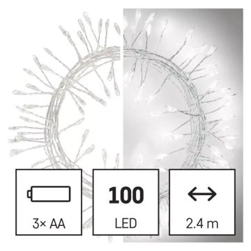 LED Коледни лампички 100xLED/3xAA 2,7м студено бели