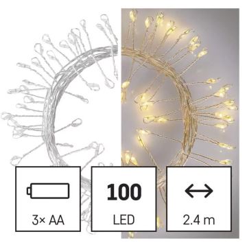 LED Коледни лампички 100xLED/3xAA 2,7м топло бели