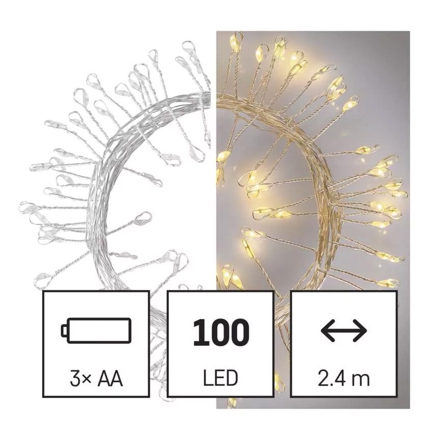 LED Коледни лампички 100xLED/3xAA 2,7м топло бели