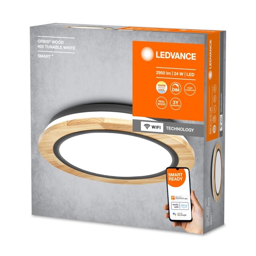 Ledvance - LED Димируем плафон SMART+ ORBIS WOOD LED/24W/230V 2700-6500K дъб Wi-Fi