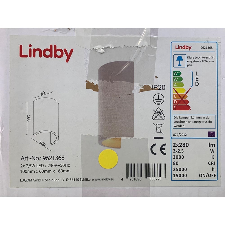 Lindby - LED аплик JENKE 2xLED/2,5W/230V гипс