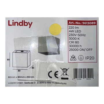 Lindby - LED Аплик QUASO LED/4W/230V