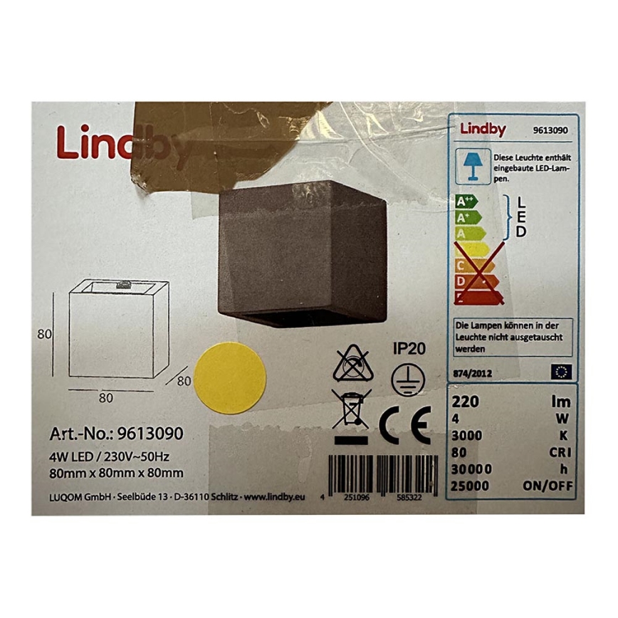 Lindby - LED Аплик QUASO LED/4W/230V