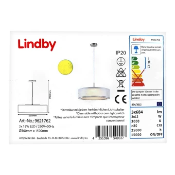 Lindby - LED Димируем пендел AMON 3xLED/12W/230V